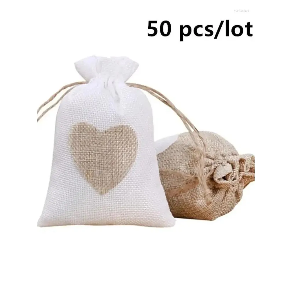 Jewelry Pouches 200 Pcs Wedding Candy Drawstring Jute Bags Heart Sewing Christmas Package
