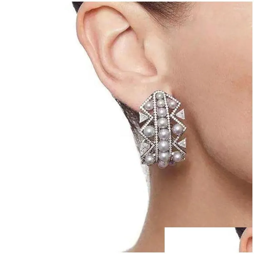 Dangle Earrings SENYU Fashion Mosaic Design Cuff Paved Cubic Zirconia Luxury Women Party Pearl Jewelry Wedding Drop Earring