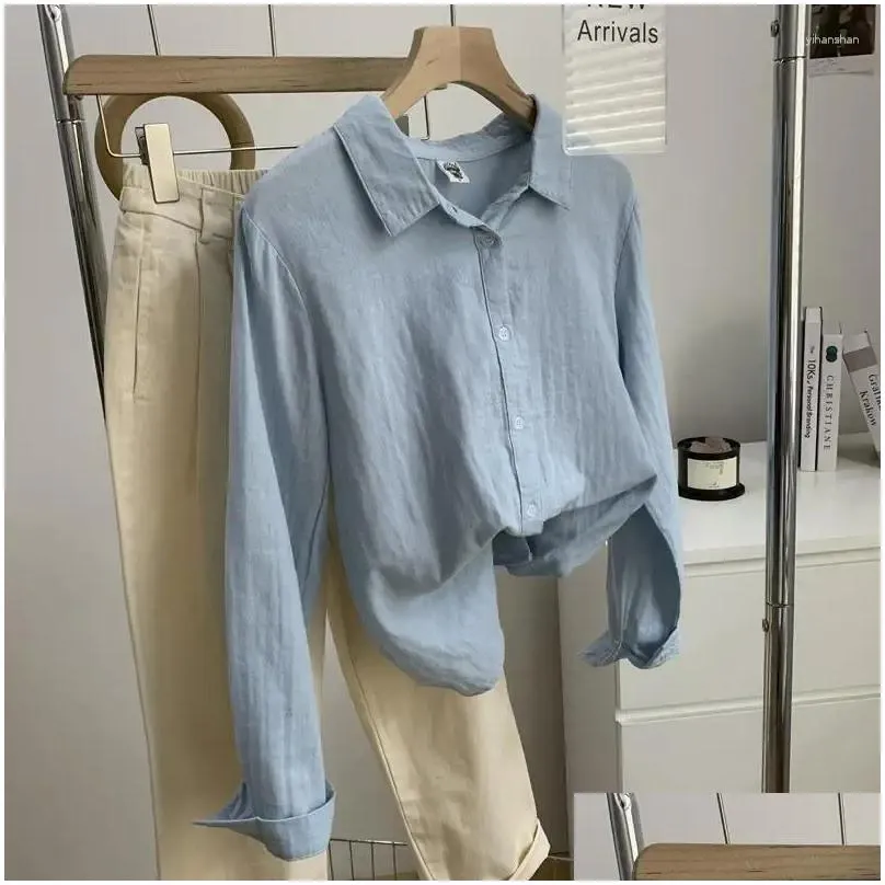 Women`s Blouses Casual Women Shirt Cotton Basic Tops Loose Cardigan 2024 Spring Summer Solid Color Lady Thin Blouse Coat YoYiKamomo
