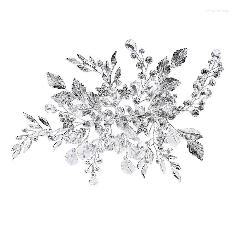 Hair Clips Rhodium Color Bridal Piece Clip Women Barrette Leaf Crystal Wedding Accessories Jewelry