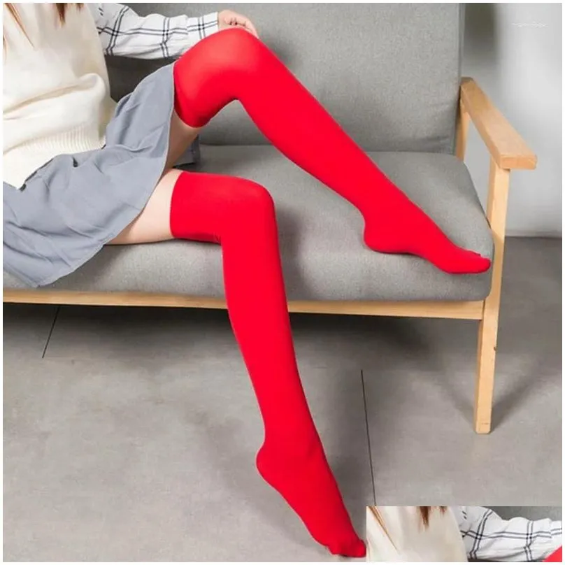 Women Socks Neon Stockings For Japanese Mori Girl Sexy Thigh High Over Knee Elasticity Nylon Silk Stocking Female Hosiery