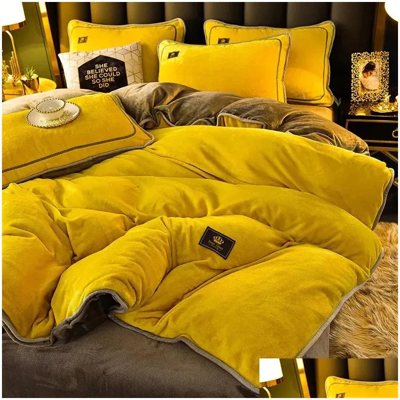 bedding sets luxury milk fleece supper ultrathick set queen size high end warm winter duvet cover warmth comforter sets 231009