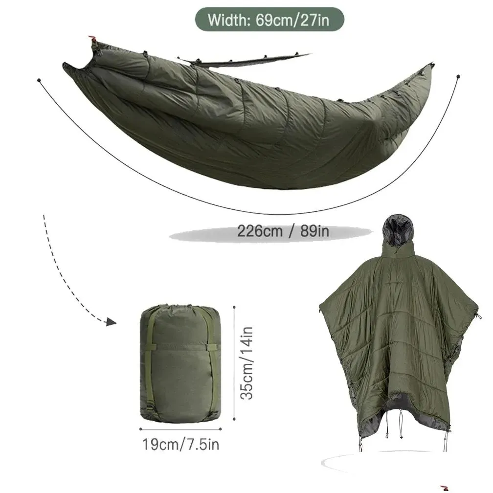 Survival Multifunctional Hammock Underquilt Sleeping Bag Winter Warm Hammock under Blanket Poncho for Camping Traveling Swing with Bag