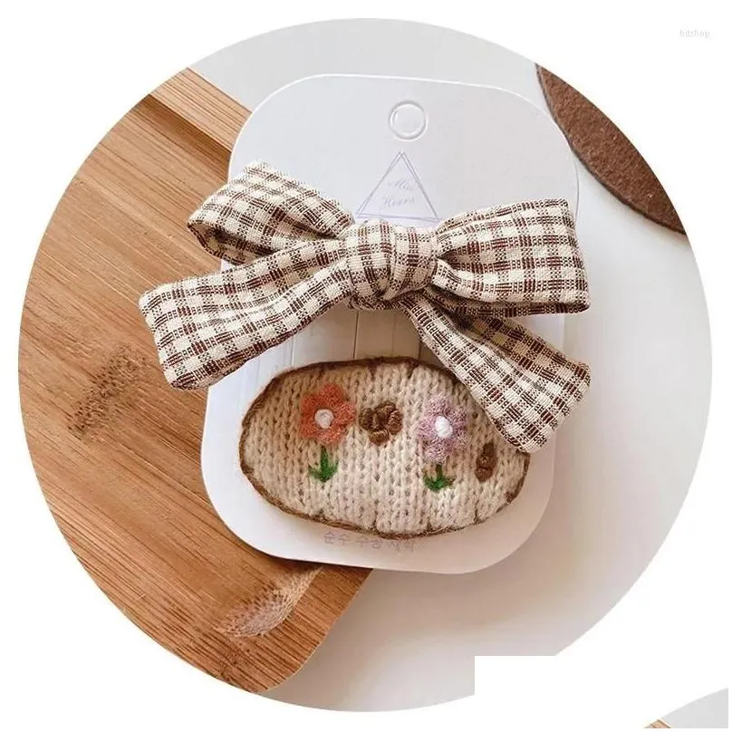 Hair Accessories 2pcs Korean Japan Basic Bow Pin Coffee Color Fabric Embroidery Clips For Children Headwear Girls Kids