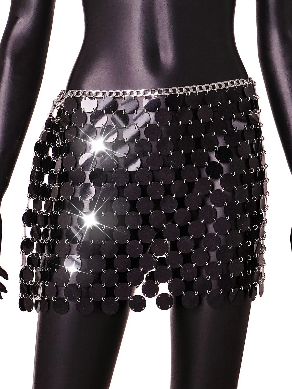 Skirts Black Body Chain Gold Dance Sequin Mail Link Mini Skirt 2023 Women Sier Drop Delivery Dhnib