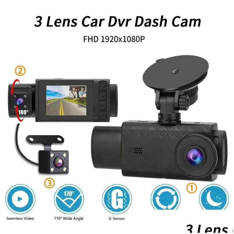DVRs 2 Inch HD 1080P 3 Lens S11 Car DVR Video Recorder Dash Cam Rear Camera 130 Degree Wide Angle Ultra Resolution Front with Interior