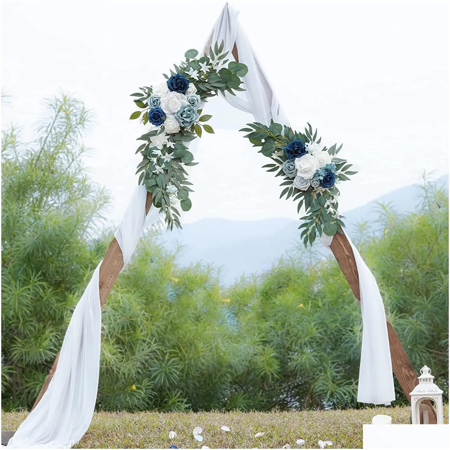 dried flowers yan artificial wedding arch kit boho dusty rose blue eucalyptus garland drapes for decorations welcome sign 230613