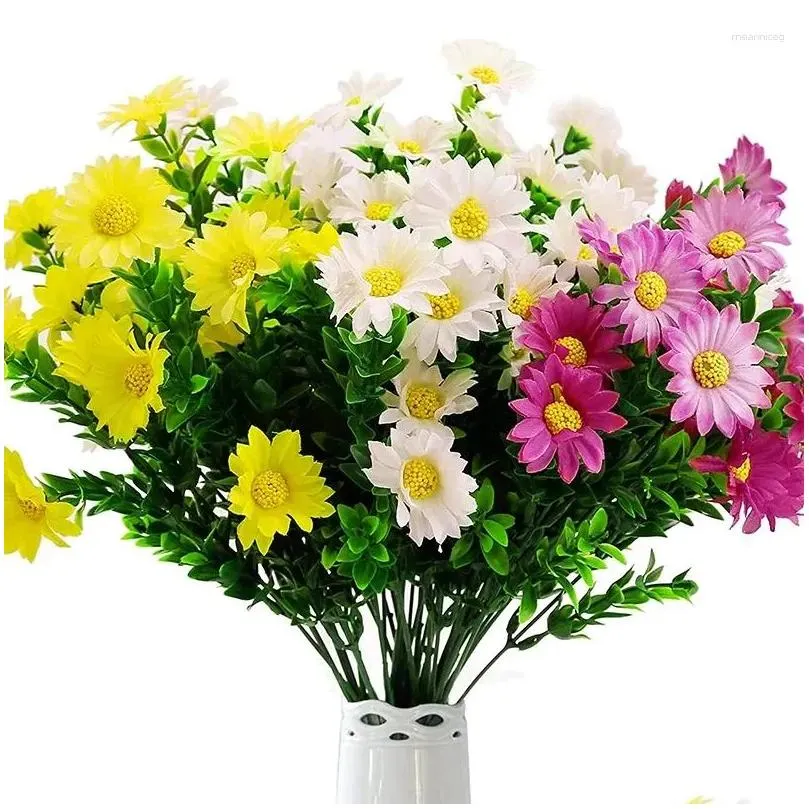 Decorative Flowers 12 Bundles Artificial Daisies Outdoor Fake Plants White Daisy Foliage Greenery Faux