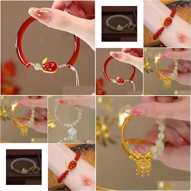 Other Fashion Accessories Chang An Lock Natural Red Agate Bracelet Jade Chalcedony Safety Pendant Rabbit Spring Festival Drop Deliver Ot7Et