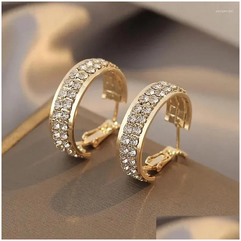 Hoop Earrings Fashion Inlaid Zircon C-Shaped For Women Gold Silver Color Light Luxury Circle Earring Wedding Party Jewelry Gifts