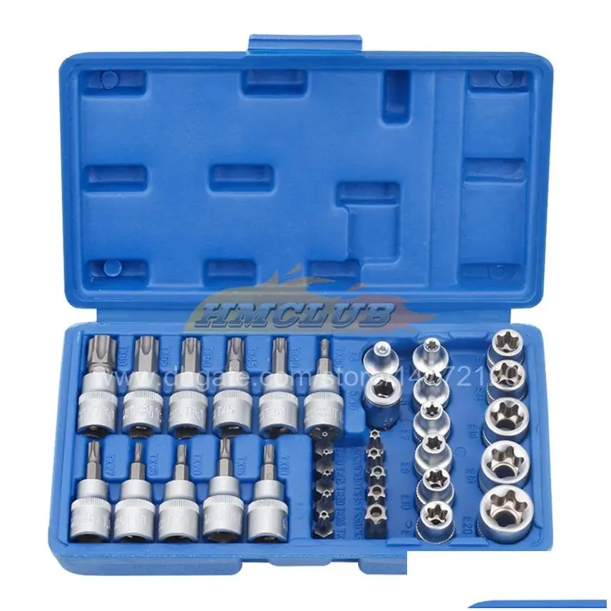 Hand Tools Torx Star Socket Set & Bit Male Female E Sockets with Torx Tool Ki External Torque Star Socket Set Motor Repairing Tool