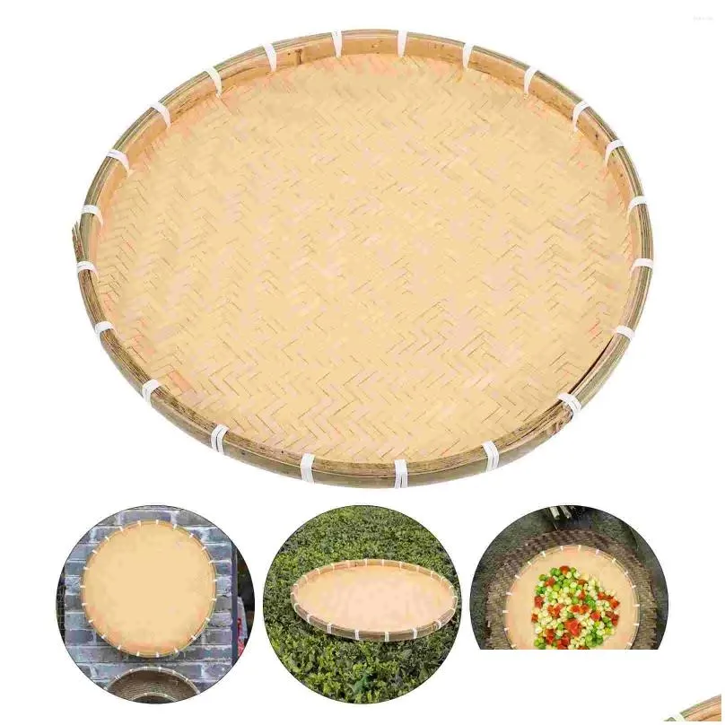 Dinnerware Sets Handmade Bamboo Woven Basket Tray No Hole Sieve Wicker Vegetables Round Flat Shallow Wall