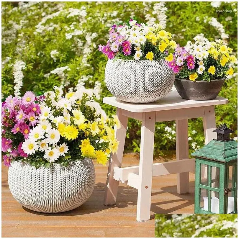 Decorative Flowers 12 Bundles Artificial Daisies Outdoor Fake Plants White Daisy Foliage Greenery Faux