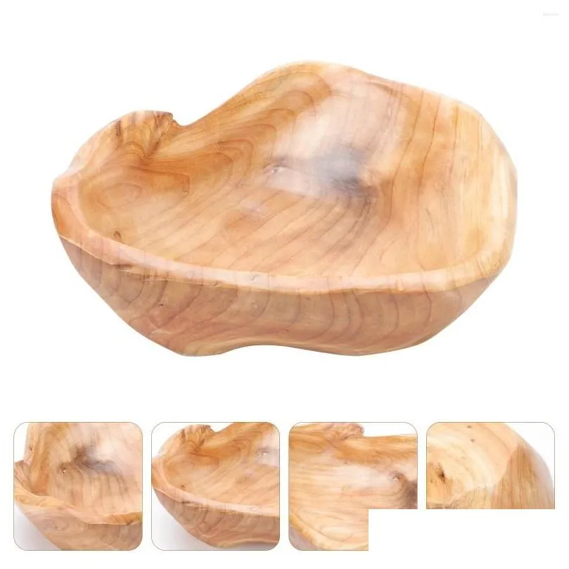 Dinnerware Sets Solid Wood Fruit Plate Caving Jewelry Dish Tray Salad Bowl Appetizer Root Sculpture Creative Wooden Storage Holder