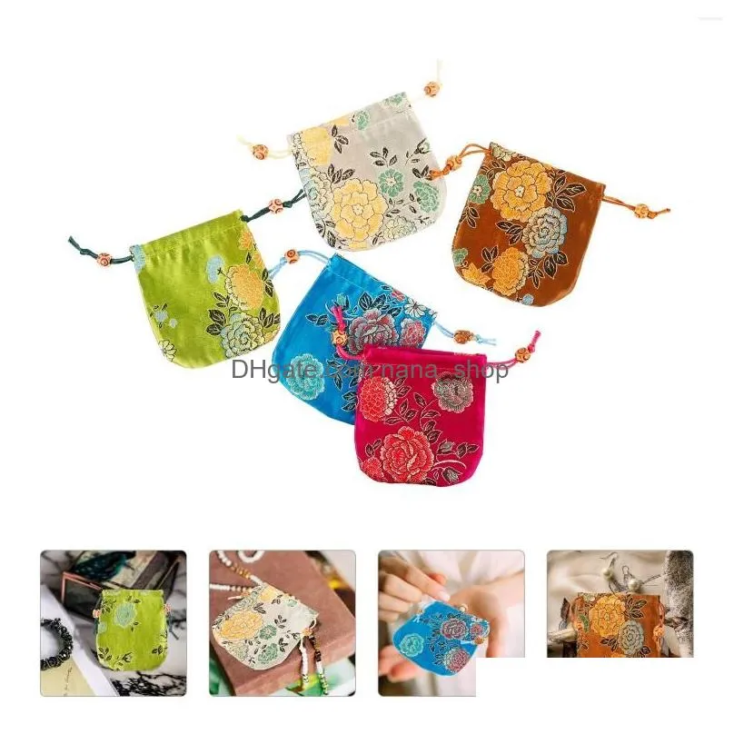 Jewelry Pouches 5 Pcs Packaging Bag Valentines Plushie Small Drawstring Pouch Cloth Bags Plushies Fabric Satin