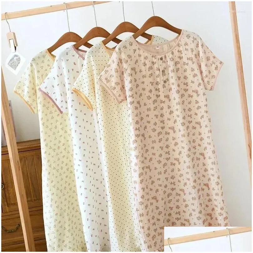 Women`s Sleepwear Sleeve Nightwear Pajamas Cotton Women Thin Lingerie And Soft Mid-long Spring/summer Night Gown Short Comfortable