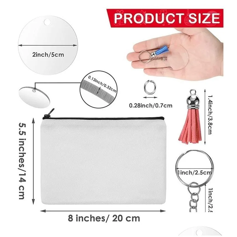 Keychains 10 Pieces Sublimation Blanks Pouch DIY Heat Transfer Makeup Bags Iron On Transfer Zipper Canvas Pen Case For Women Kids