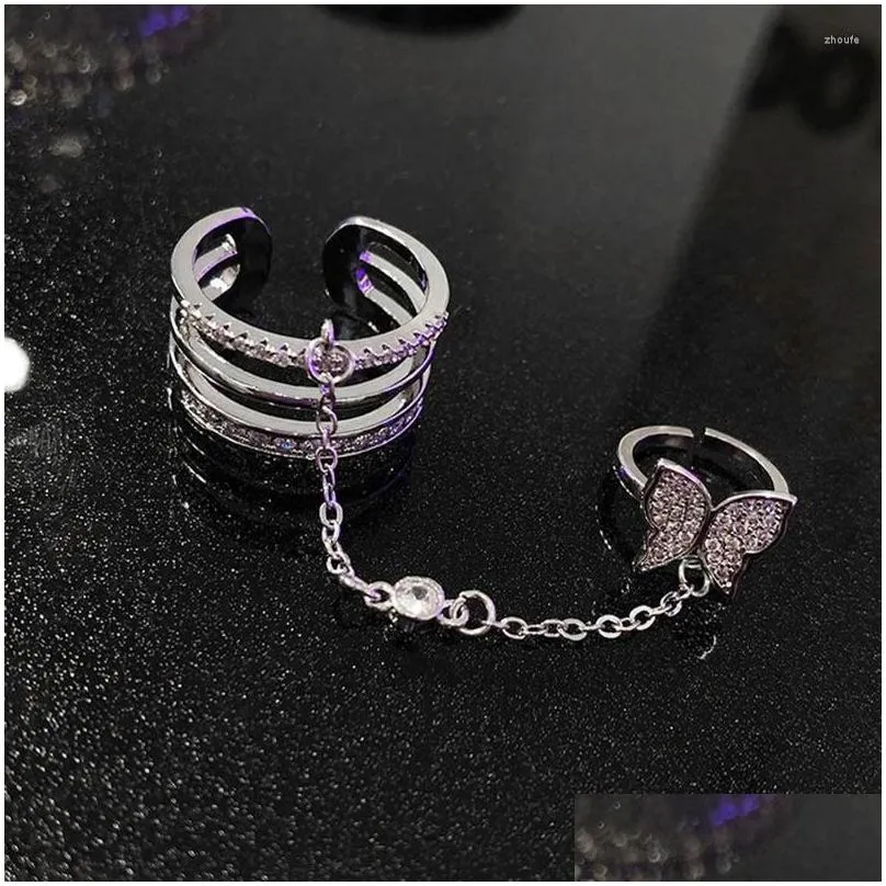 Bangle 1pcs Personality Double Finger Chain Rings For Women Girls Tassel Butterfly Punk Ladies Fashion Hip Hop Jewelry Gifts