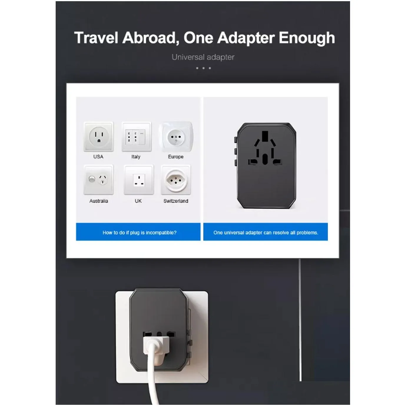 Power Plug Adapter Fashion Portable World Travel With Four Usb And Type-C Smart  Electrical Socket Drop Delivery Electronics Dh72E