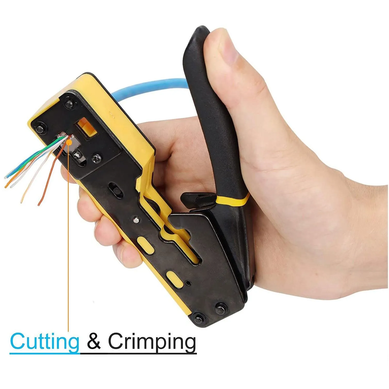 Tools Networking Tools ZoeRax RJ45 Crimp Tool Pass Through Crimper Cutter for Cat6 Cat5 Cat5e 8P8C Modular Connector Ethernet All in