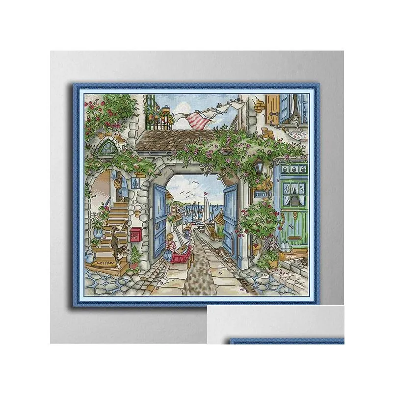 The Harbor DIY cross stitch Embroidery Tools Needlework sets counted print on canvas DMC 14CT 11CT cloth, long-staple cotton cloth (more soft and