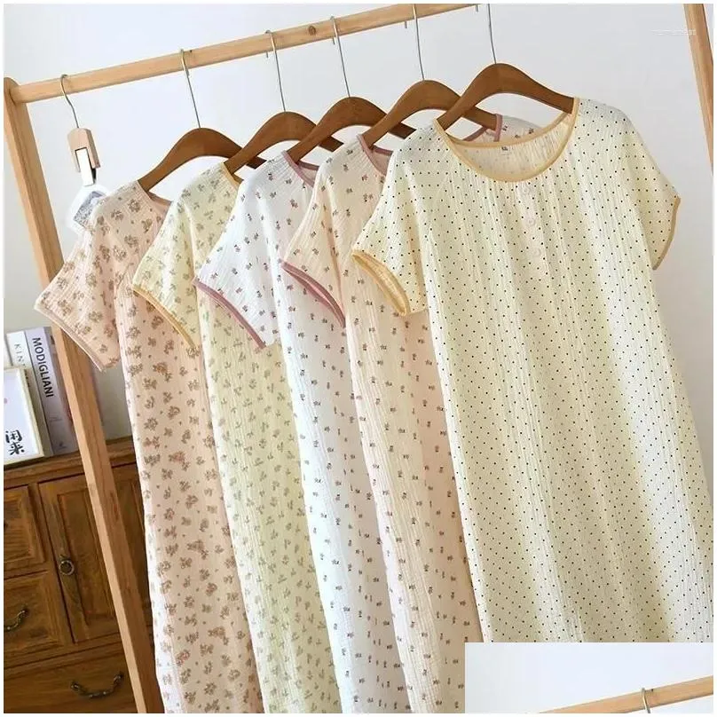 Women`s Sleepwear Sleeve Nightwear Pajamas Cotton Women Thin Lingerie And Soft Mid-long Spring/summer Night Gown Short Comfortable