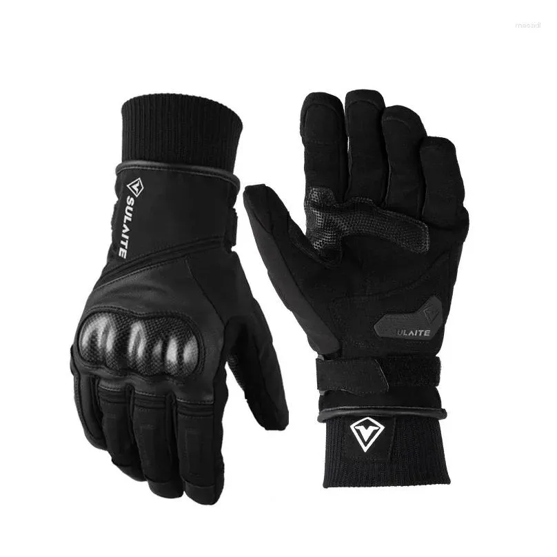 Cycling Gloves Genuine Leather Motorbike Road Racing Team Glove Men Winter Cotton Warm Touch Screen