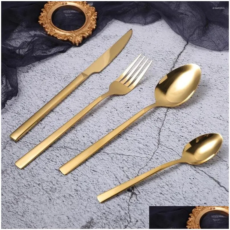 Dinnerware Sets 4 Cutlery Set Gold Stainless Steel 16 Piece Spoon Fork Knife Tableware Silverware For Home