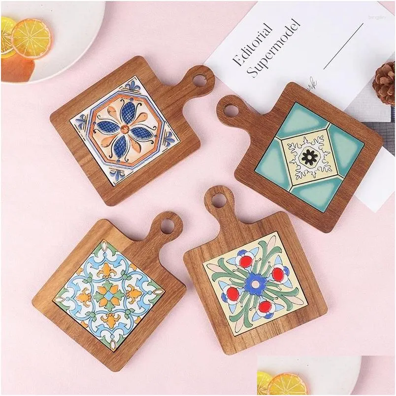 Table Mats 1Pc Fashion Retro Solid Wood Tile Insulated Pot Home Placemats High Temperature Resistant Kitchen Coasters