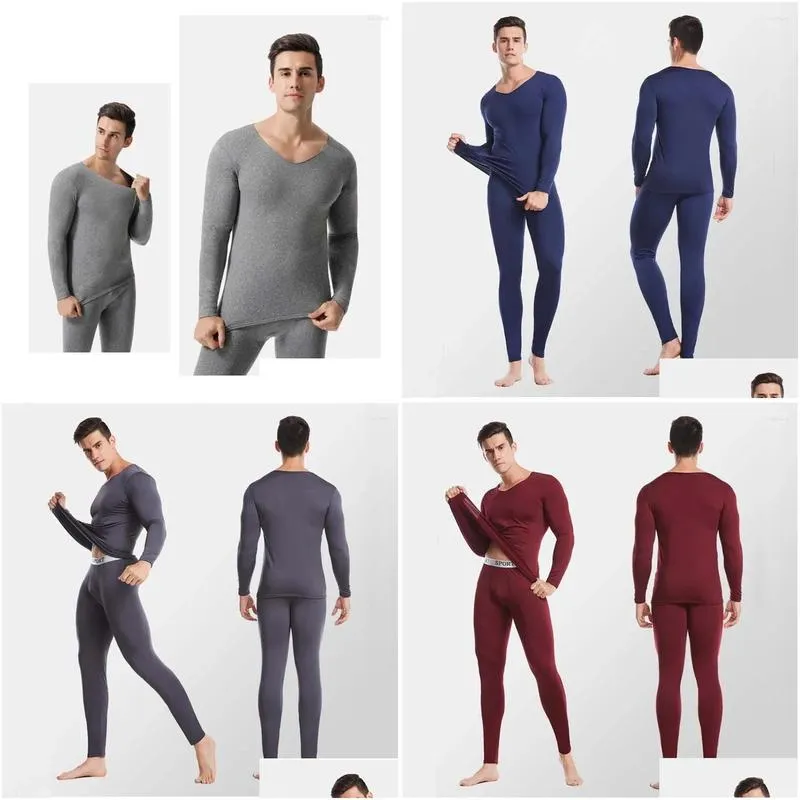 Men`s Thermal Underwear Winter Thermo Velvet Warm Plus Size 4XL Suit Elastic Seamless Fever Long Johns