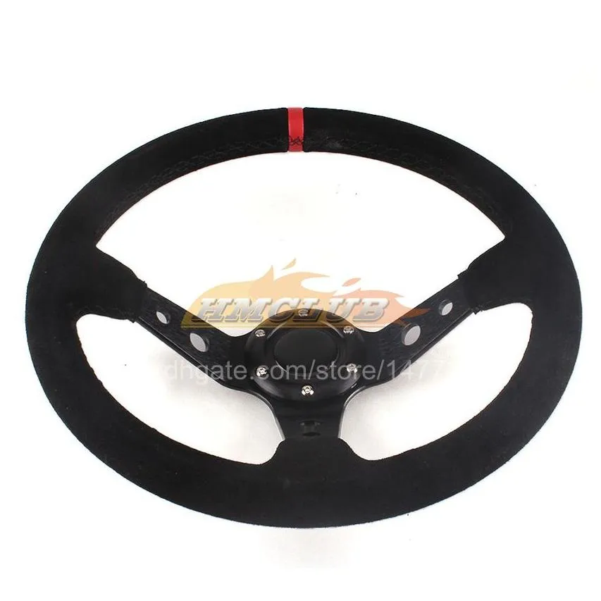 2022 New 350mm 14inch Deep Dish Racing Steering Wheel PVC Leather Aluminum Frame Light Weight 9-Hole Sport Car modification Steering Wheels and Horn Button