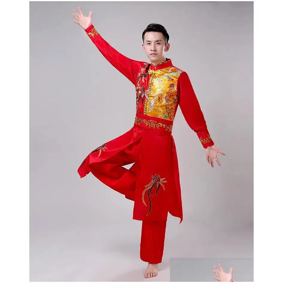 Ethnic Clothing Yangge Dance Uniform Set Ancient Chinese Clothes Men Female Red Lantern Show Costume Drum Performance Costumes