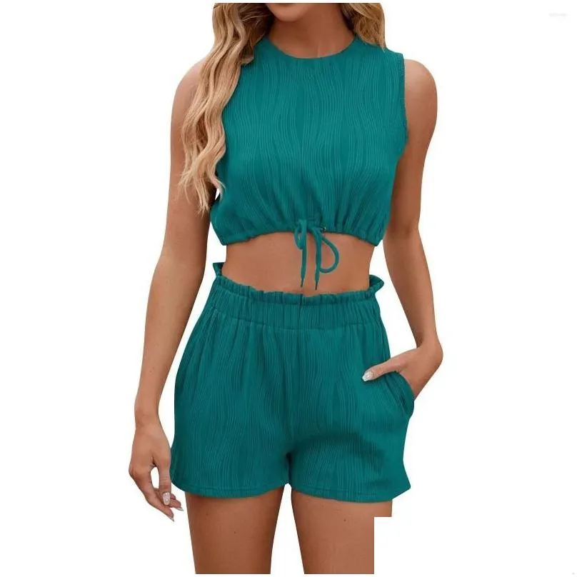 Gym Clothing Women`S Spring/Summer Solid Color Crew Neck Tank Top Cute Swimming Suits Women Shorts For Teens Swim And Set