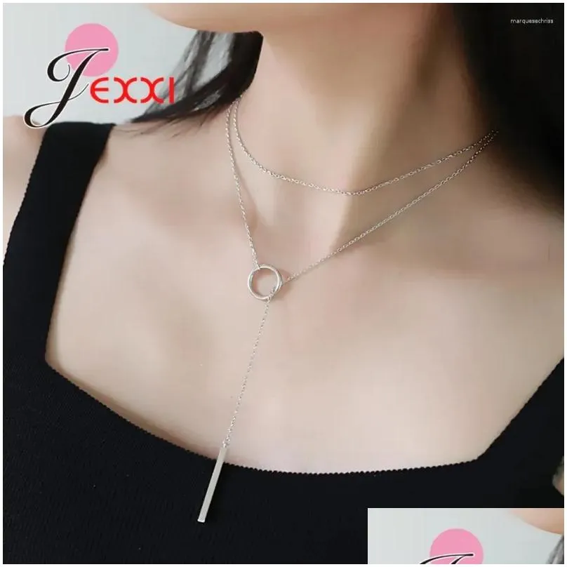 Chains Wholesale Price Styles Collar Round Triangle Geometry 925 Sterling Silver Sweater Necklace For Women Jewelry Drop