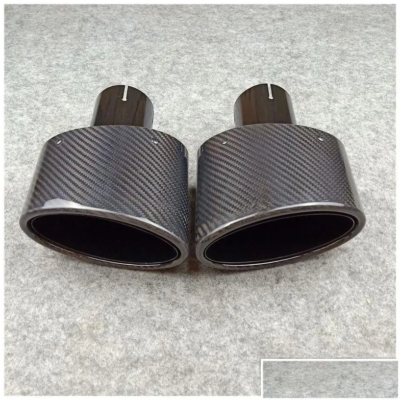 Muffler Glossy Black Carbon Fiber Exhaust Tip For All Cars Outlet 90Mm 155Mm Oval Shape Tail Pipes Left Right Drop Delivery Mobiles
