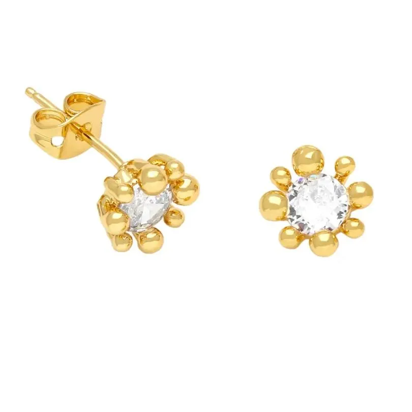 Stud Earrings Mini Clear Crystal Round Ear Studs For Women Girls Copper CZ Rhinestone Flower Gold Plated Jewelry Gifts Ersa239