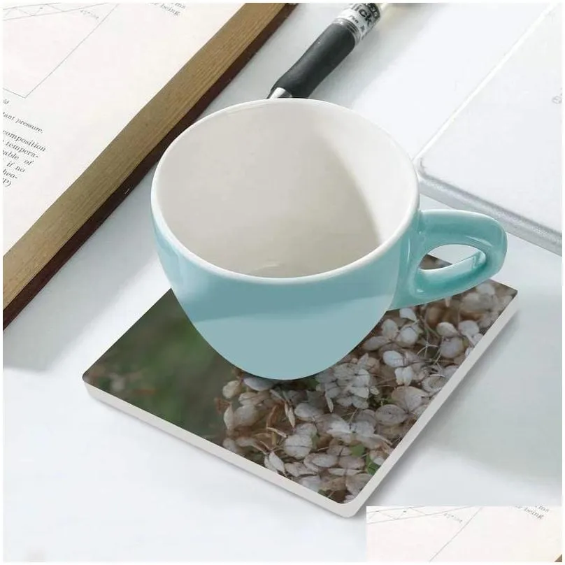 Table Mats Dried Hydrangea Flower Pography Detail Ceramic Coasters (Square) For Coffee Mugs Pot