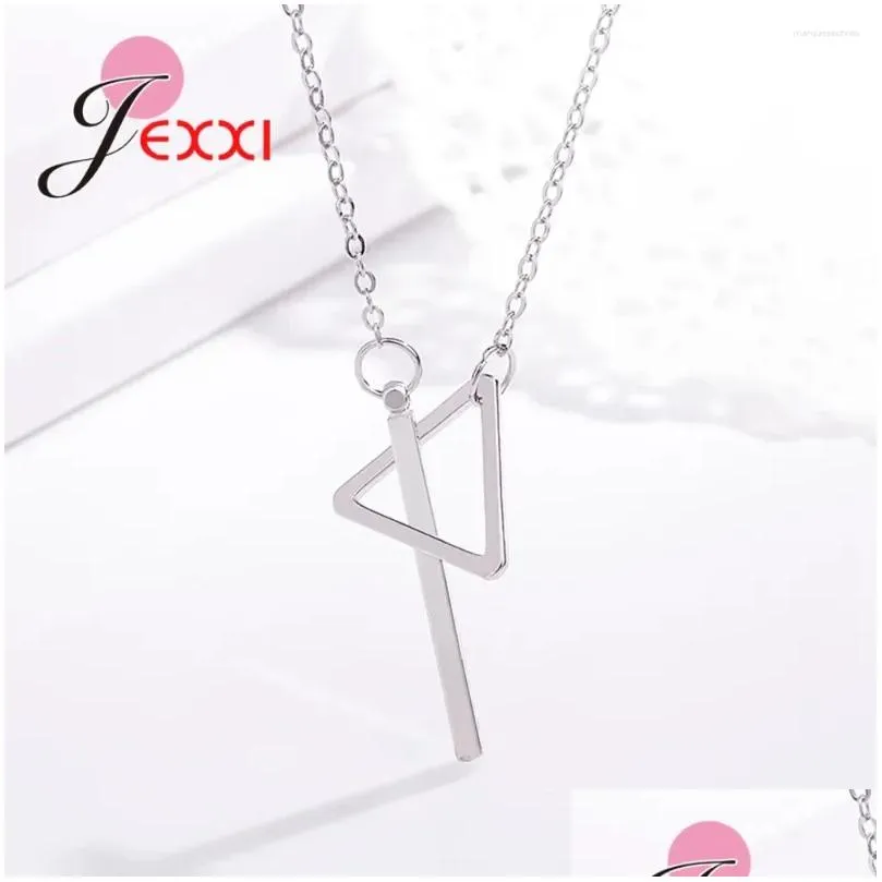 Chains Wholesale Price Styles Collar Round Triangle Geometry 925 Sterling Silver Sweater Necklace For Women Jewelry Drop