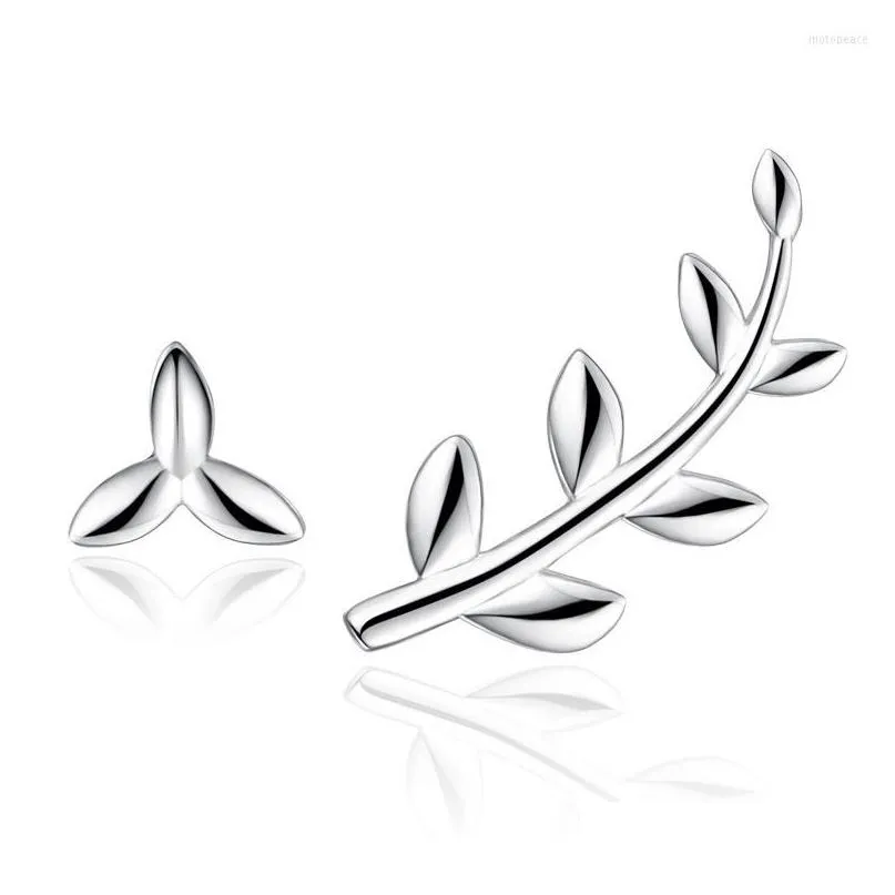 Stud Earrings Silver Color Leaves For Women Asymmetrical Brincos Jewelry
