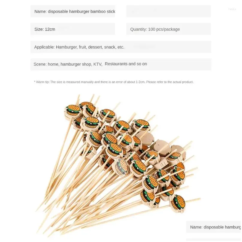 Forks 12cm Decorative Bamboo Sticks Decoration Buffet Skewers Disposable Hamburger Household Products Picnic Tools