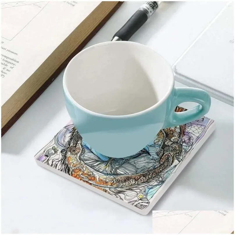 Table Mats Serpent Ring Watercolor Ceramic Coasters (Square) Cup Pads Slate Tea Holder