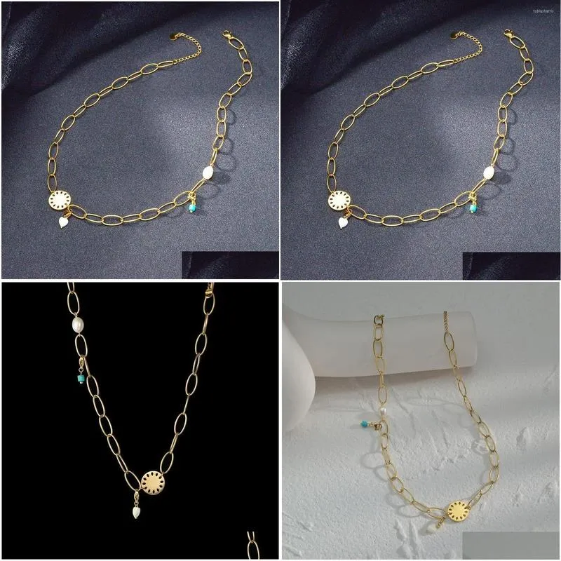 Pendant Necklaces Turquoise Pearl Women`s Necklace Simple O-type Stainless Steel Chain 14k Gold Personalized Exquisite Niche Fashion