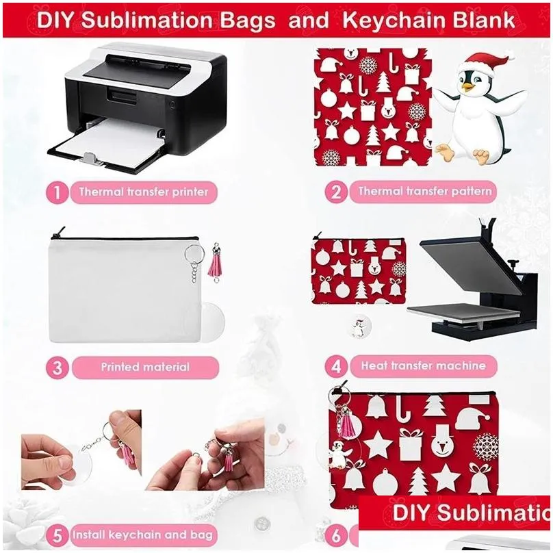 Keychains 10 Pieces Sublimation Blanks Pouch DIY Heat Transfer Makeup Bags Iron On Transfer Zipper Canvas Pen Case For Women Kids