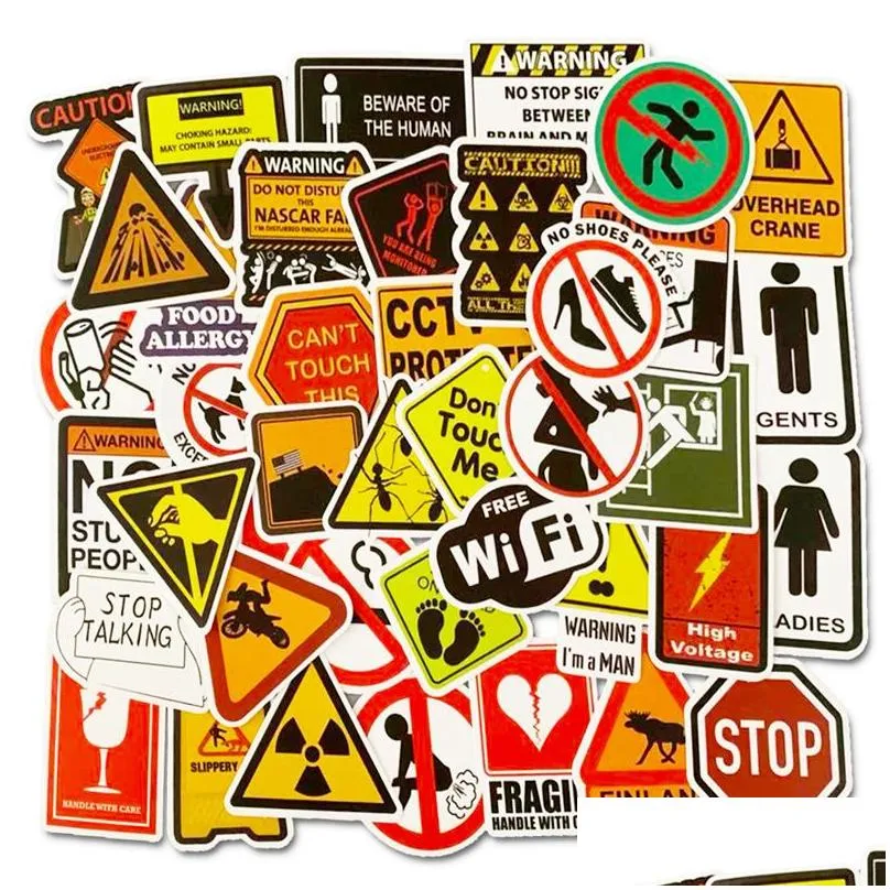 50pcsSet Warning Stickers Danger Banning Signs Reminder Waterproof Decal Sticker to DIY Laptop Motorcycle Luggage Snowboard Car4765509