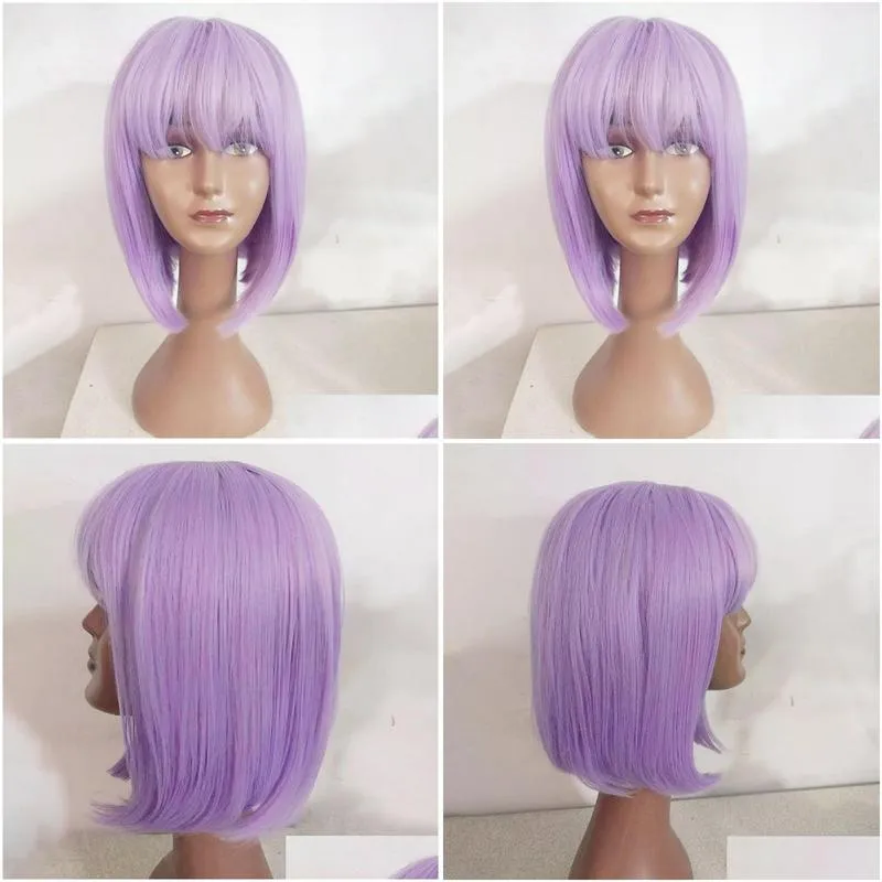 Wonderful Party 14 inch wig short purple Bob role-playing synthetic wig girl