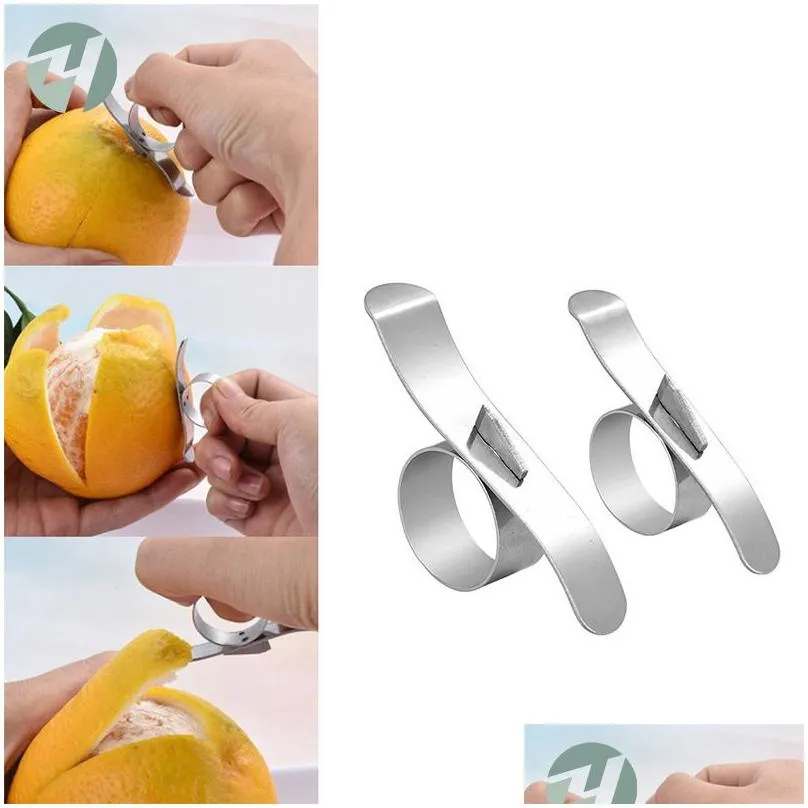 Lemon Citrus Peeler Finger Type Open Orange Peelers Device Stainless Steel Orange Stripper Peeling Kitchen Fruit Peel Tool Pelador De Citricos Y