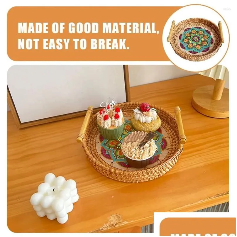 Disposable Dinnerware Color Printed Breakfast Tray Decor For Office Fruit Plates Desktop Kitchen Decoration Dish Rattan