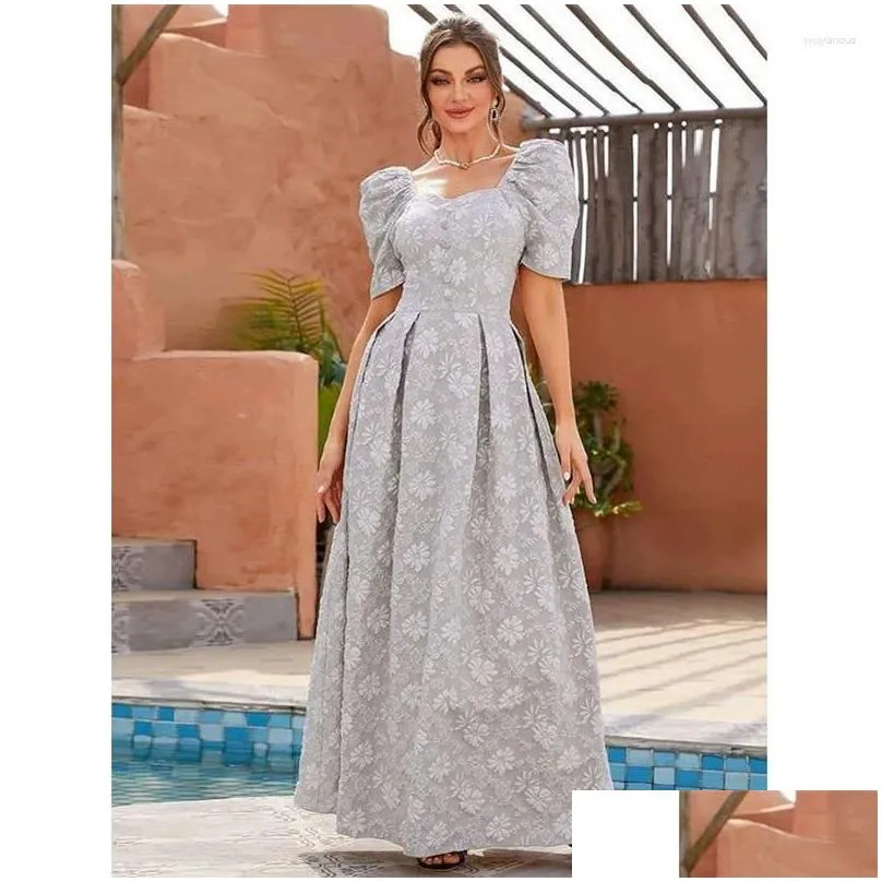 Ethnic Clothing Kaftan Dubai Turkey Women Muslim Maxi Dress Elegant Square Neck Evening Party Dresses Islamic Saudi Arabic Robe Gown