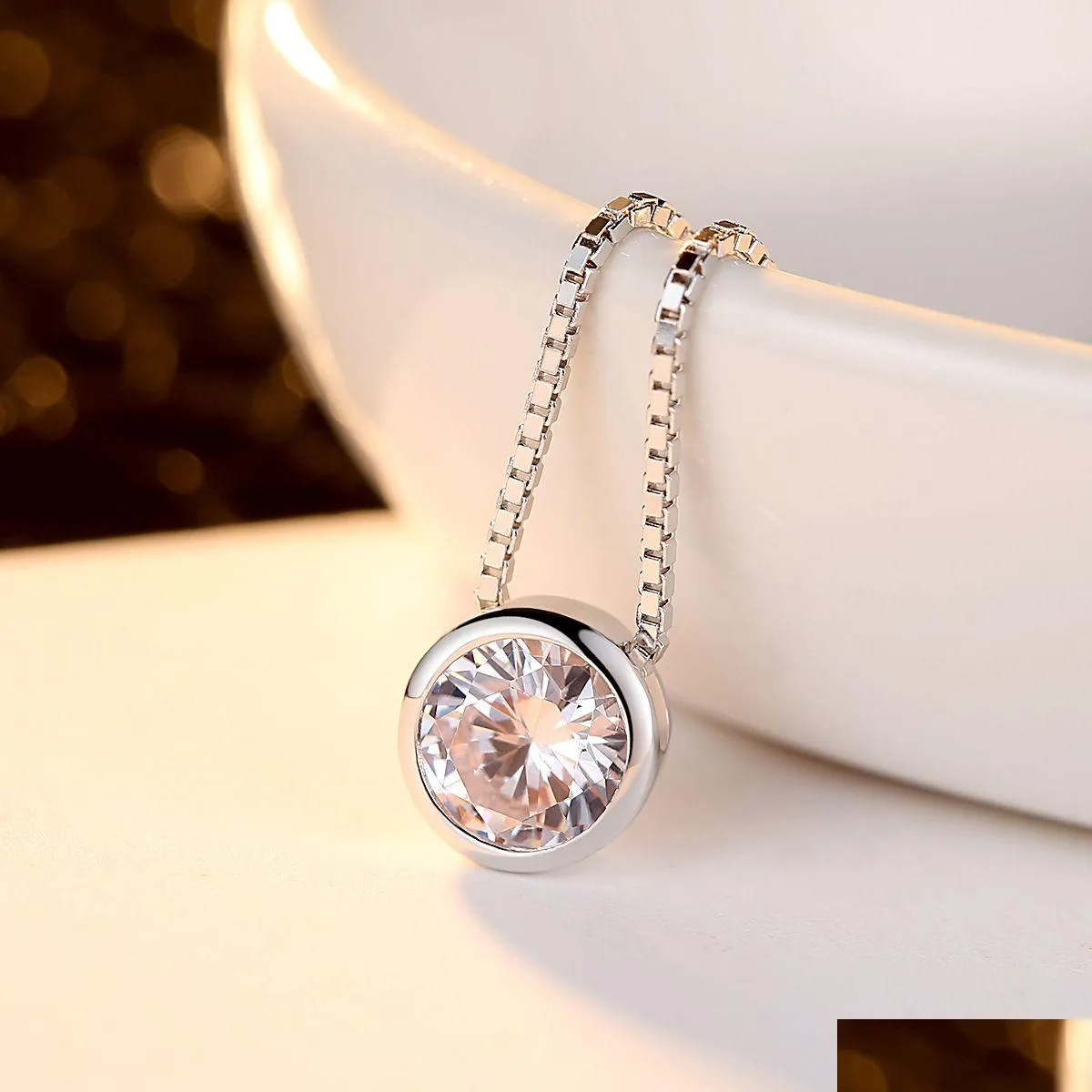 european style sexy shiny zircon s925 silver pendant necklace fashion charming women box chain necklace luxury jewelry accessories