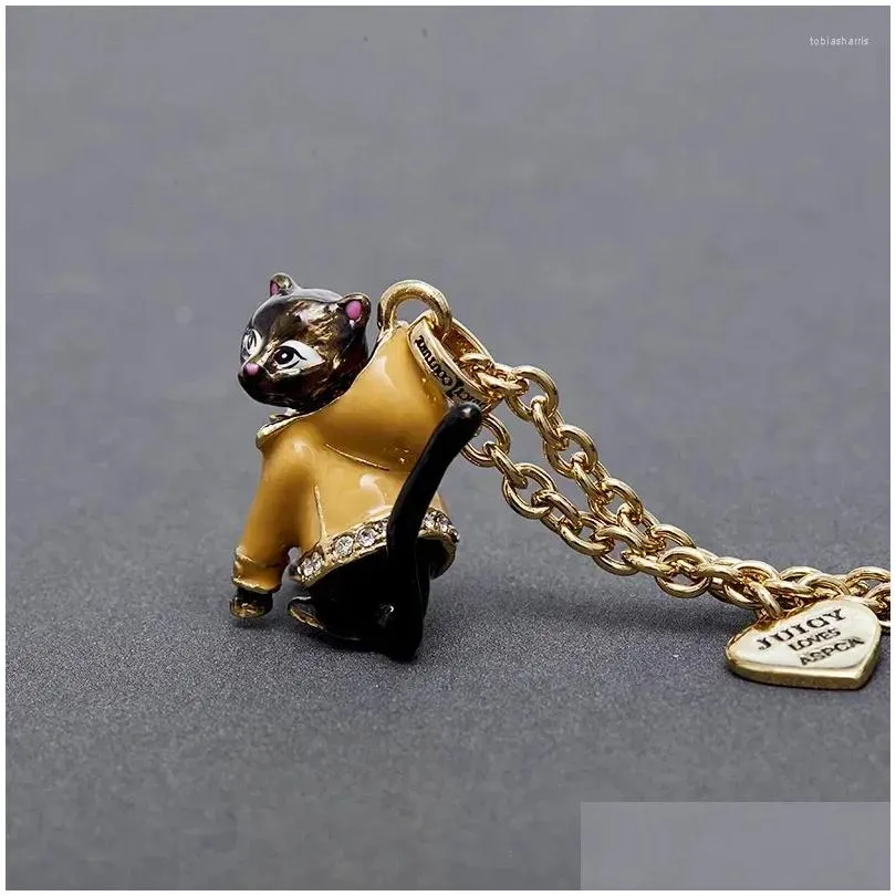Chains Niche Enamel Jewelry Sweater Chain Autumn Cute Pet Animal Black Kitten Long Necklace For Woman Trend